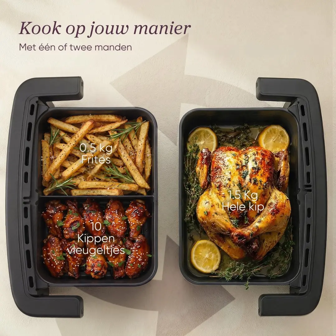 Cosori Twinfry Compact Airfryer 8.6L - 2700W - Grijs/Goud