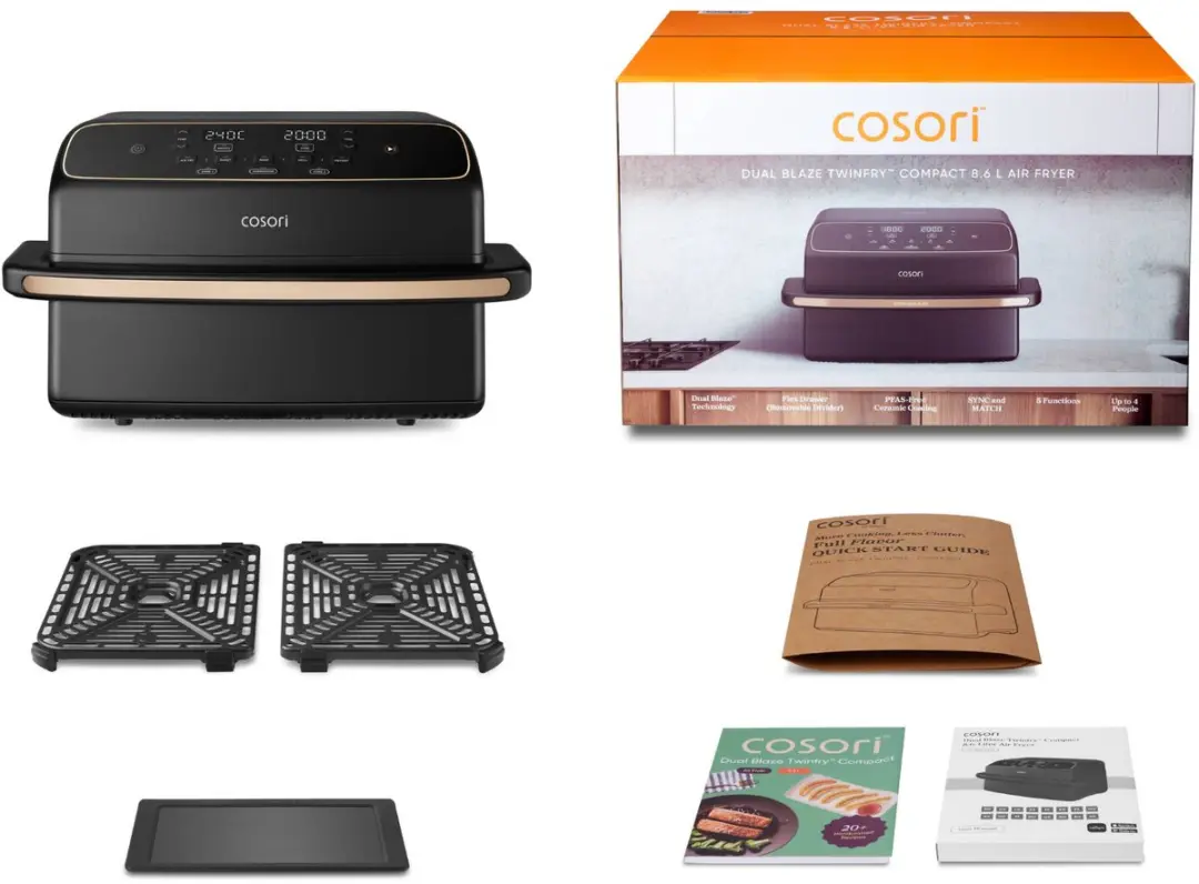 Cosori Twinfry Compact Airfryer 8.6L - 2700W - Grijs/Goud