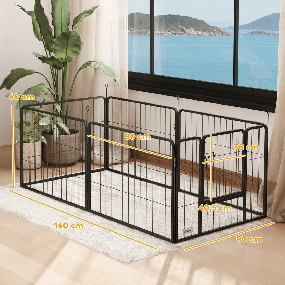 Pawhut Welpenuitloop 60cm - 6-delig - Zwart