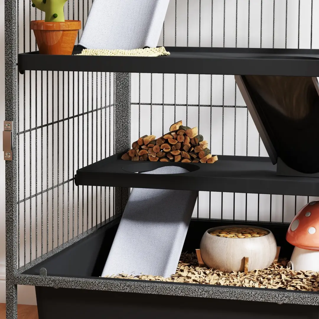 Pawhut Dierenkooi 4-Verdiepingen - 52x52x115cm Grijs