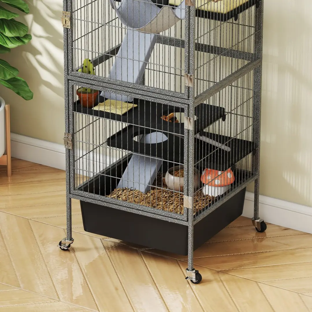 Pawhut Dierenkooi 4-Verdiepingen - 52x52x115cm Grijs