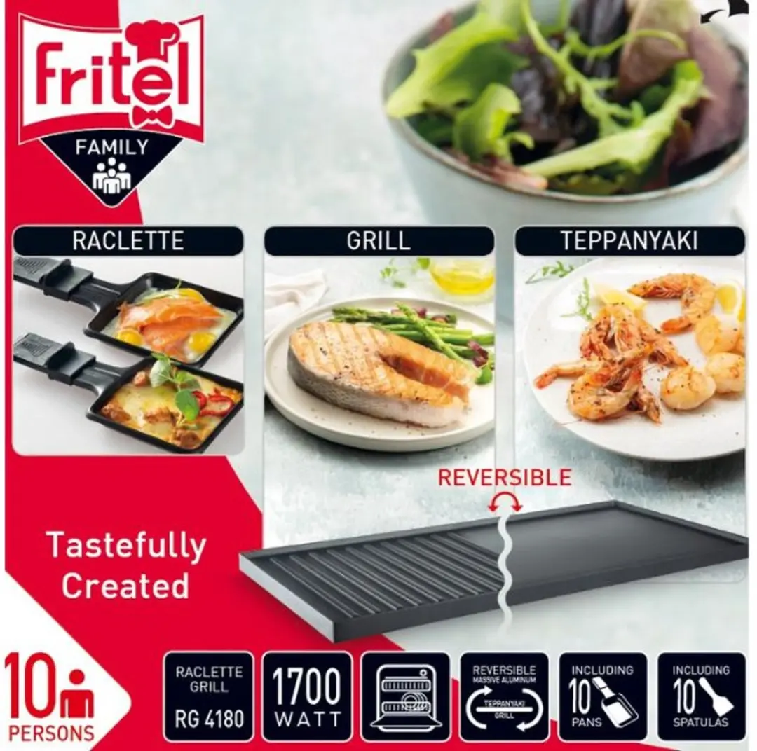 Fritel RG4180 Raclette Grill - 1700W - 48,5x24cm - 10 Pannetjes