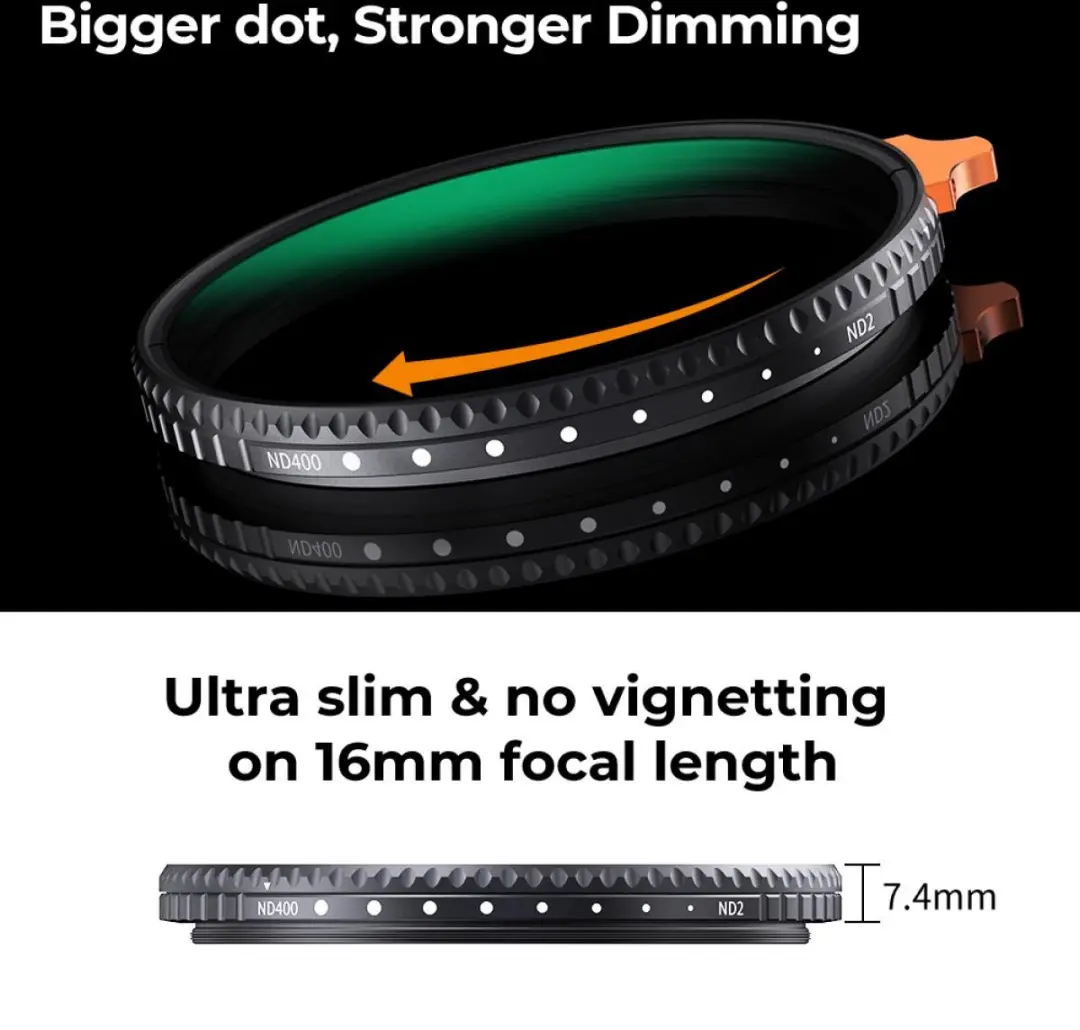 K&F Concept 67mm ND2-400 Variabel Grijsfilter - 2-8 Stops