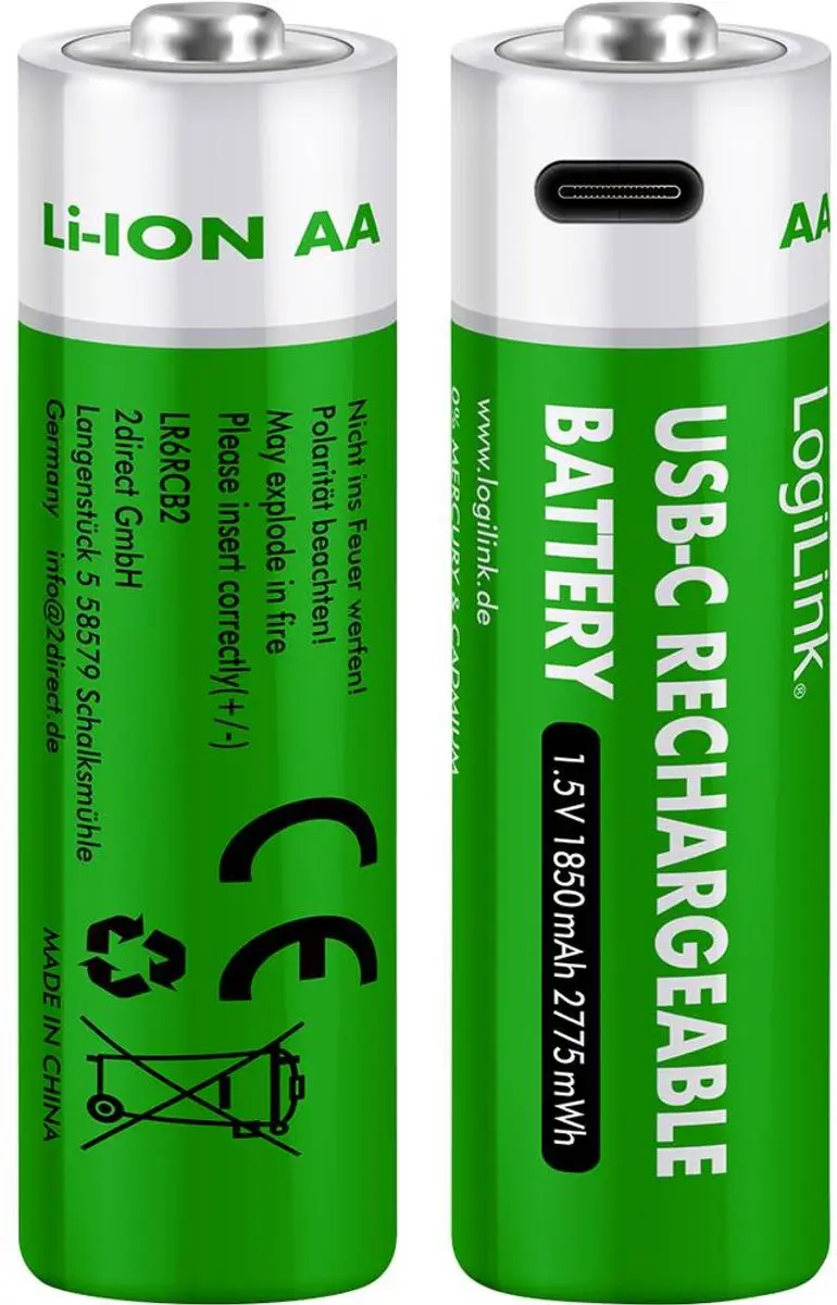 Logilink LR6RCB2 Oplaadbare AA Li-ion Batterij 1850mAh