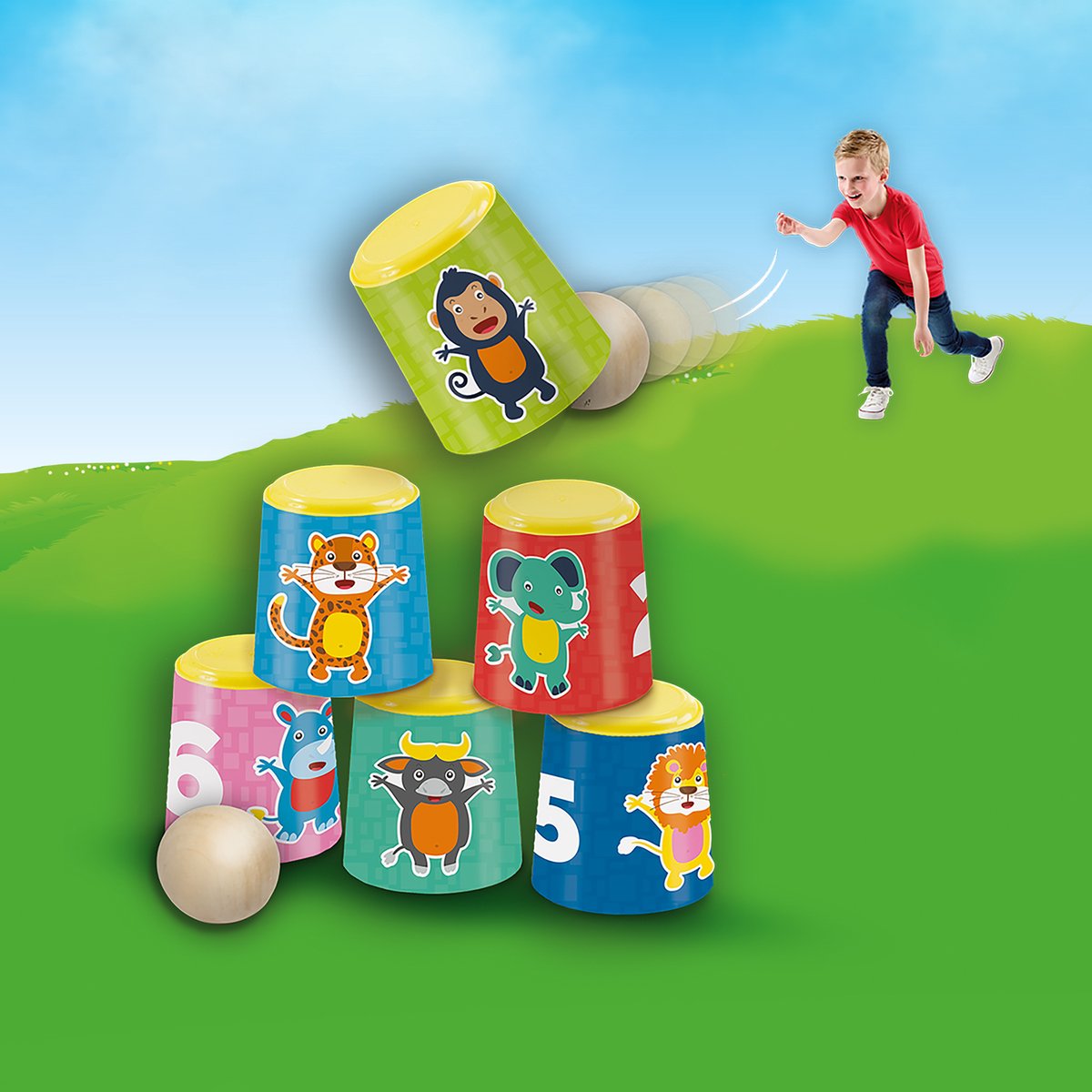 SES - Blikgooien - stevige kunststof ballen met houten ballen - voor binnen of buiten spelen