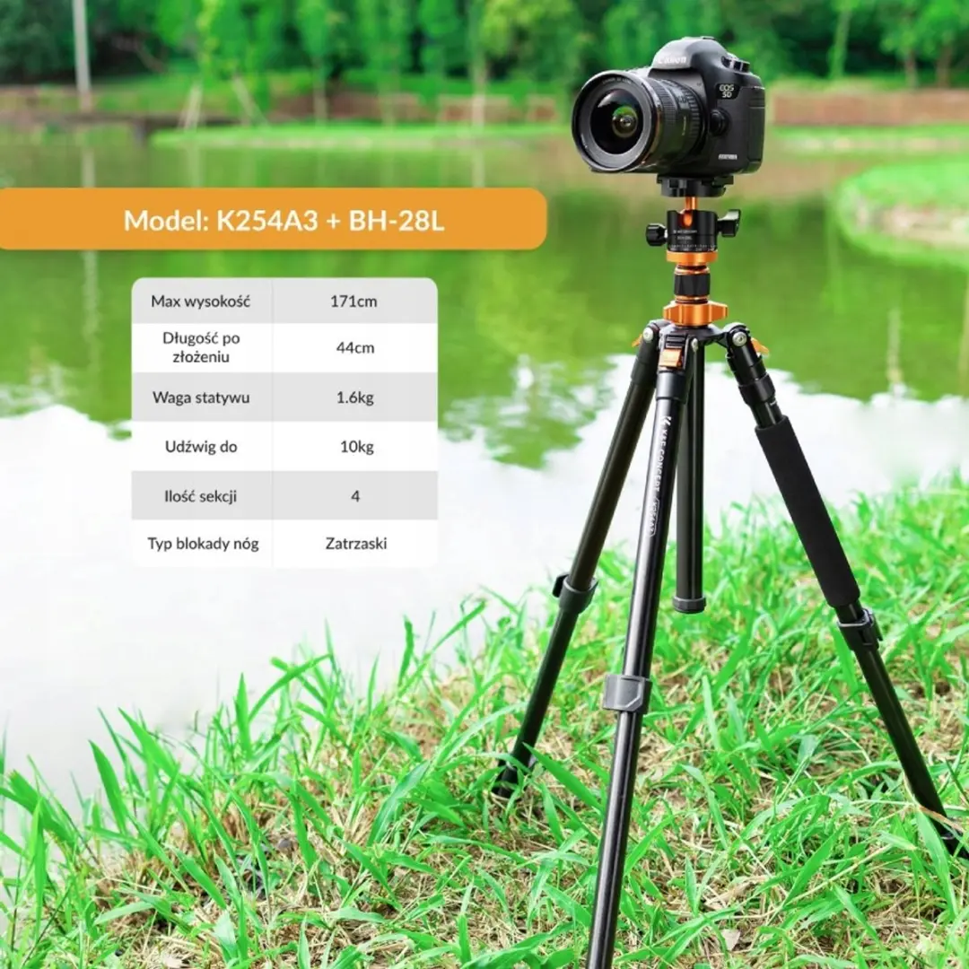 K&F Concept Statief 171cm Balhoofd Monopod - Zwart/Oranje