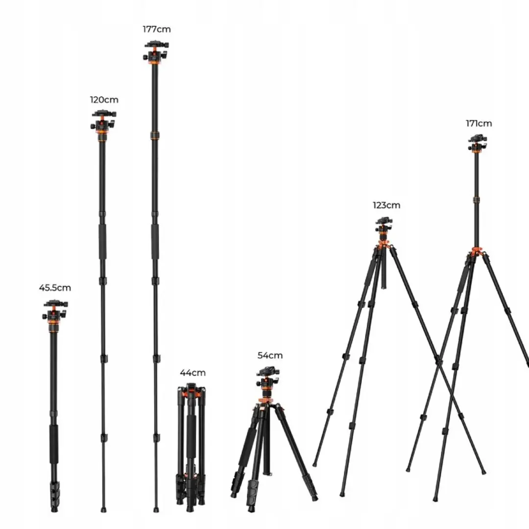 K&F Concept Statief 171cm Balhoofd Monopod - Zwart/Oranje