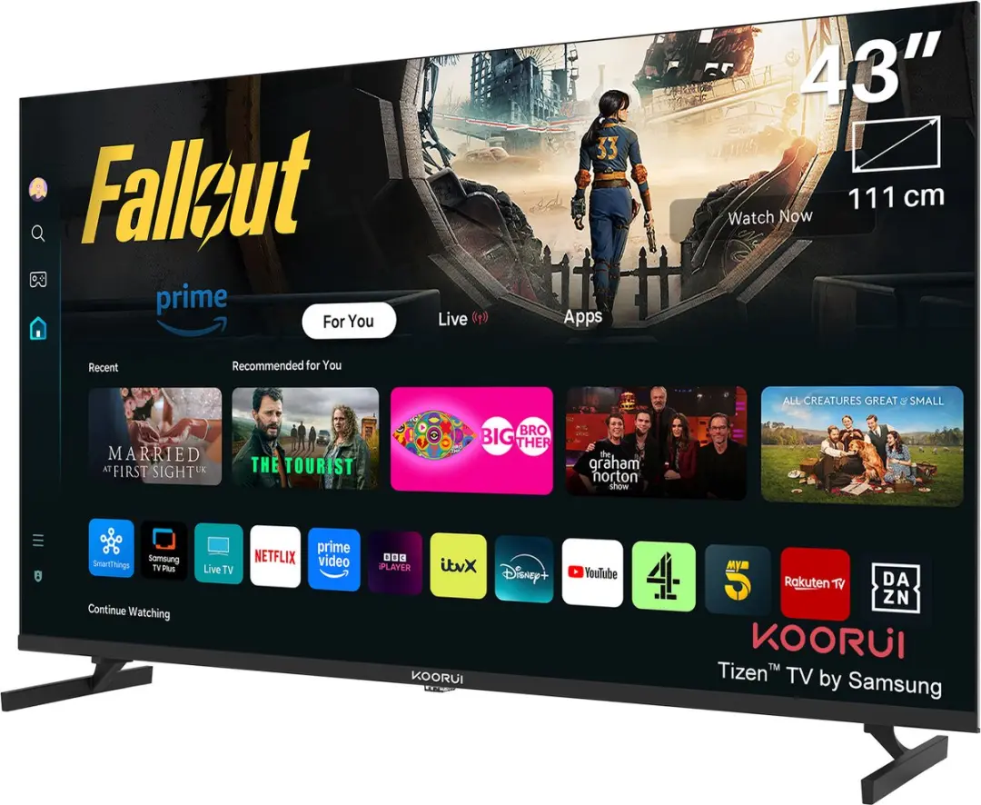 Koorui Tizen Samsung Smart TV QLED 4K 43" - 120W - Zwart