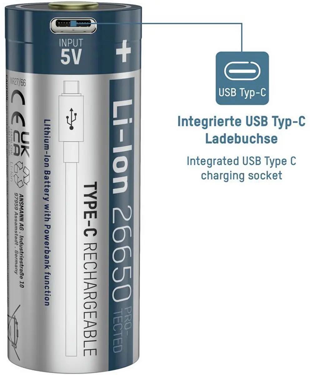 Ansmann 26650 USB-C Oplaadbare Batterij 5100mAh - afbeelding 6 van 6
