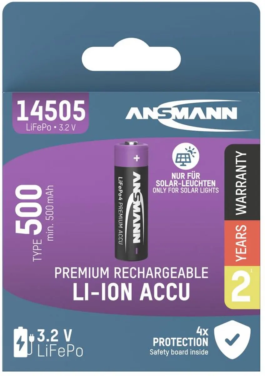 Ansmann LiFePO4 AA 500mAh Oplaadbare Batterij - 1 Stuk
