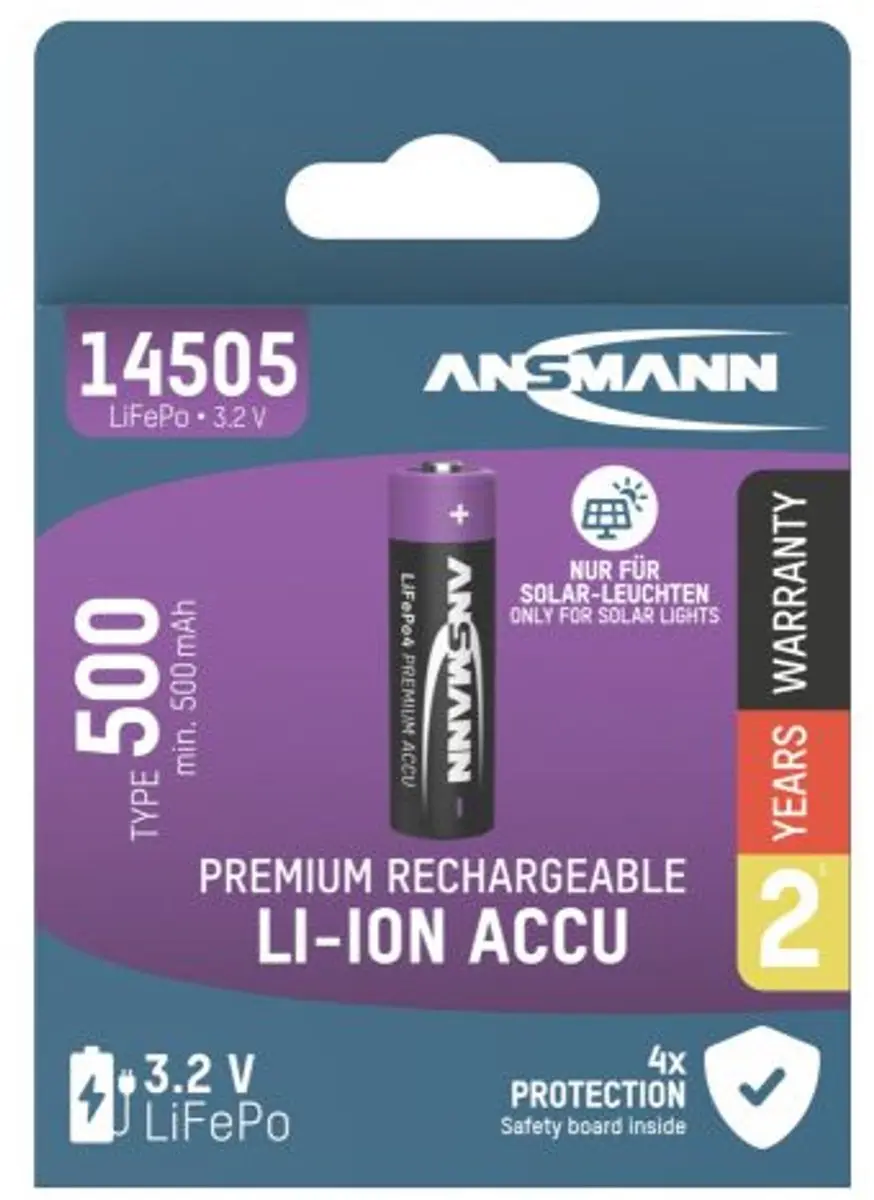 Ansmann LiFePO4 AA 500mAh Oplaadbare Batterij - 1 Stuk