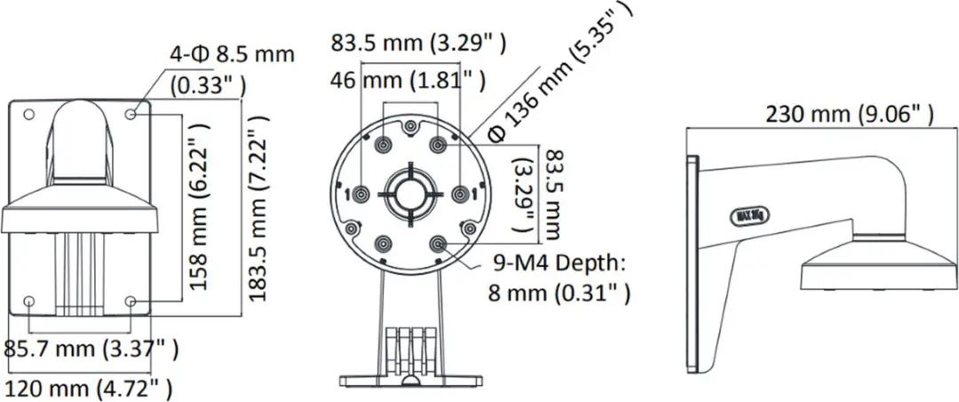 Hikvision DS-1473ZJ-135 Muurbeugel - Zwart