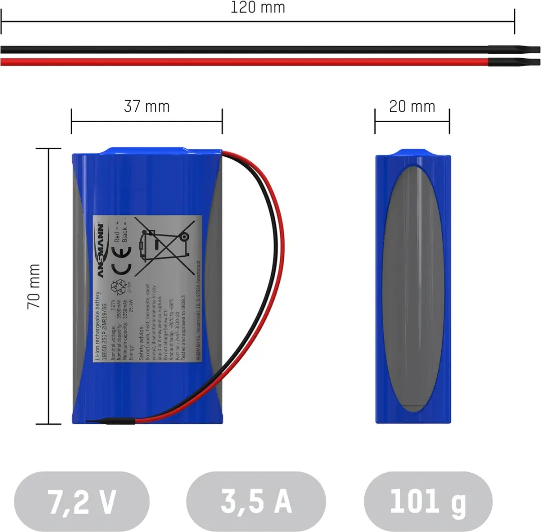 Ansmann 2S1P Accupack 7.2V 3500mAh - 2x 18650 Li-ion