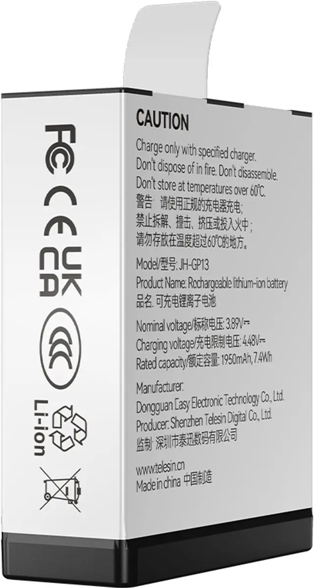 Telesin Oplaadbare Batterij GoPro Hero 13 1950mAh - Wit