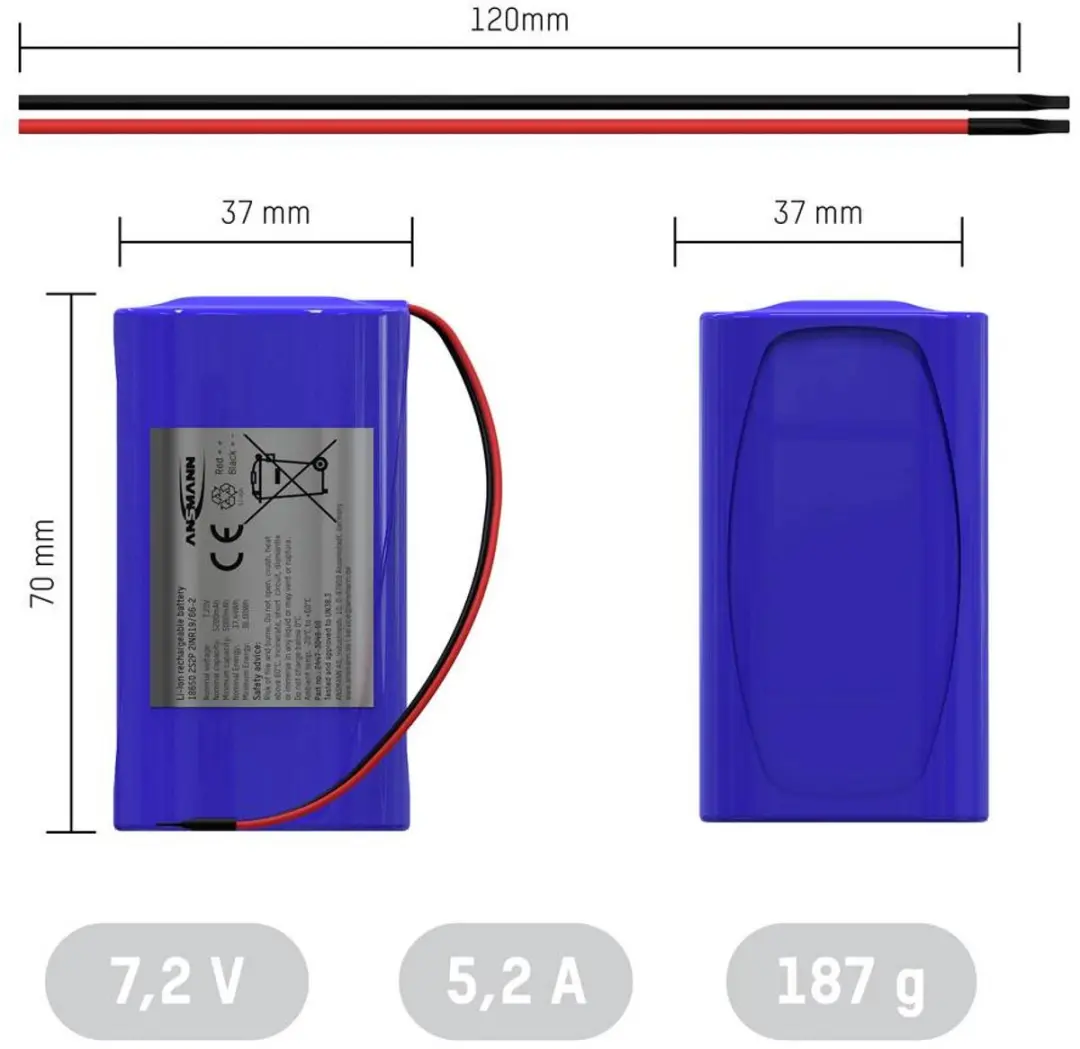 Ansmann 2S2P Accupack 7.2V 5200mAh - 4x 18650 Li-ion