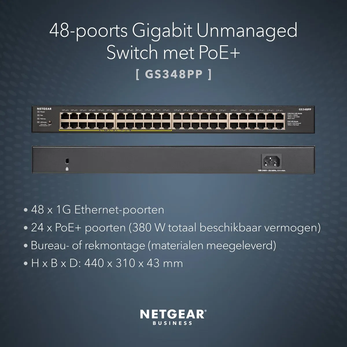 Netgear GS348PP 48-Poort PoE Switch 1Gbps - 380W