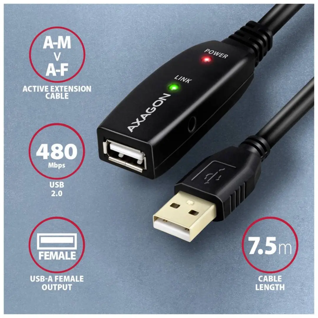 Axagon ADR-207 USB-kabel USB-A 7,5m - Zwart - afbeelding 6 van 6