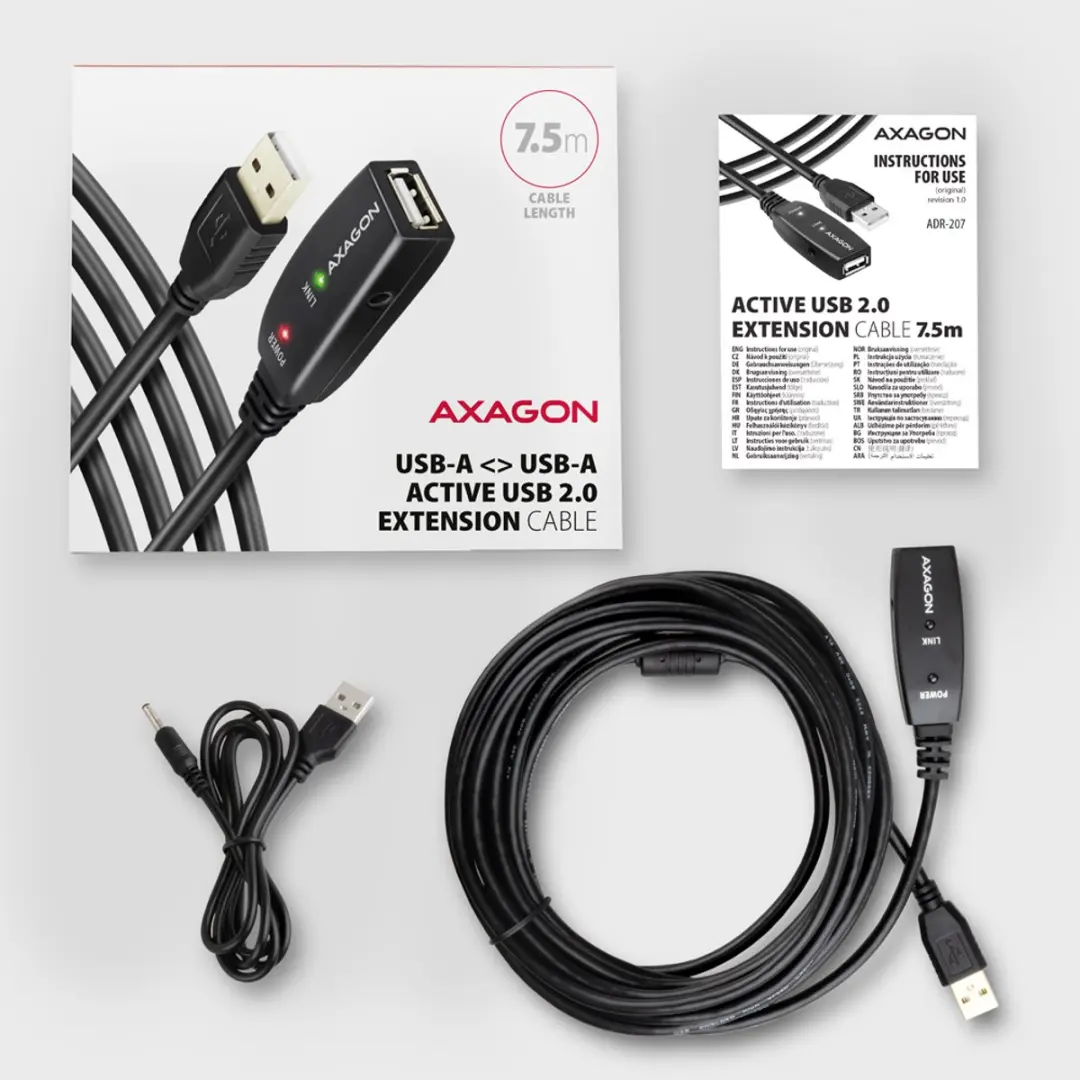 Axagon ADR-207 USB-kabel USB-A 7,5m - Zwart