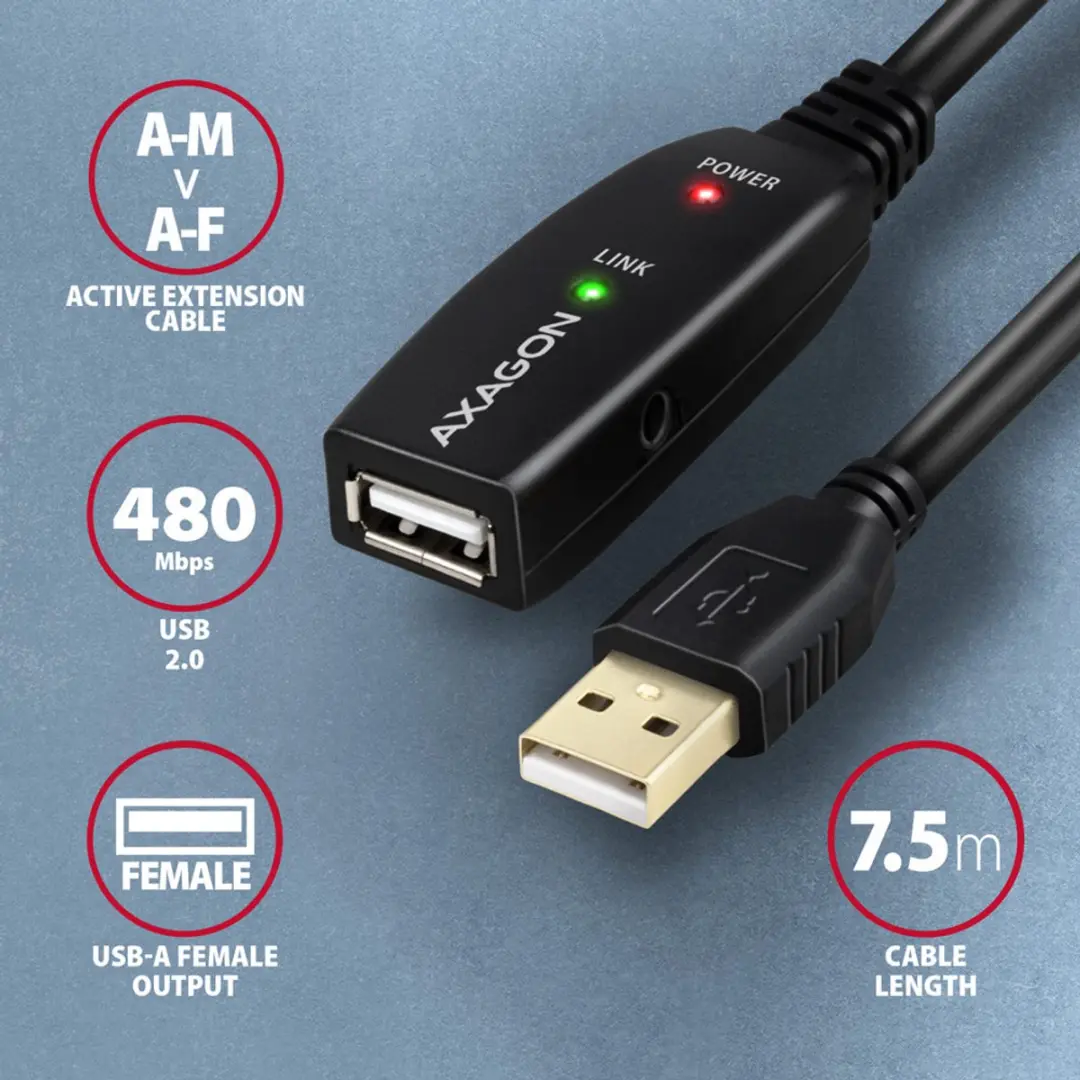 Axagon ADR-207 USB-kabel USB-A 7,5m - Zwart