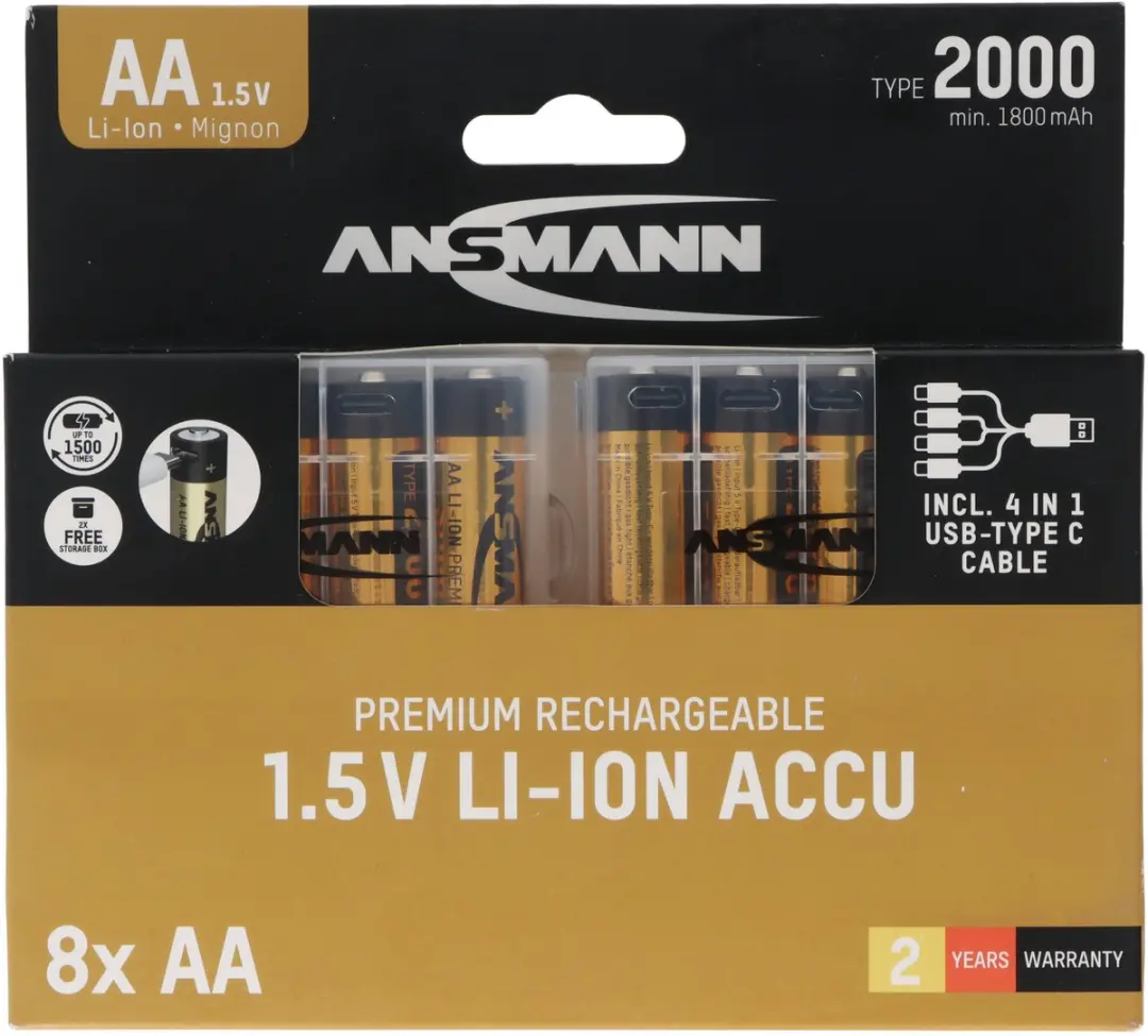 Ansmann 1312-0039 Oplaadbare AA Lithium Batterij 1800mAh - 8 Stuks