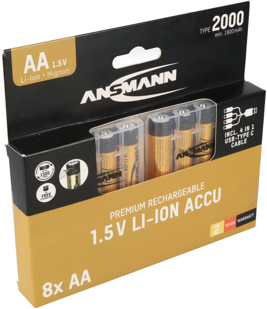 Ansmann 1312-0039 Oplaadbare AA Lithium Batterij 1800mAh - 8 Stuks