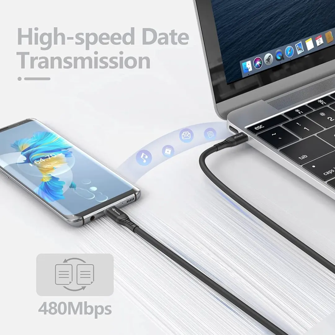 NÖRDIC USBC-351 USB-C Kabel 5m - 2,4A - 480Mbps - Zwart