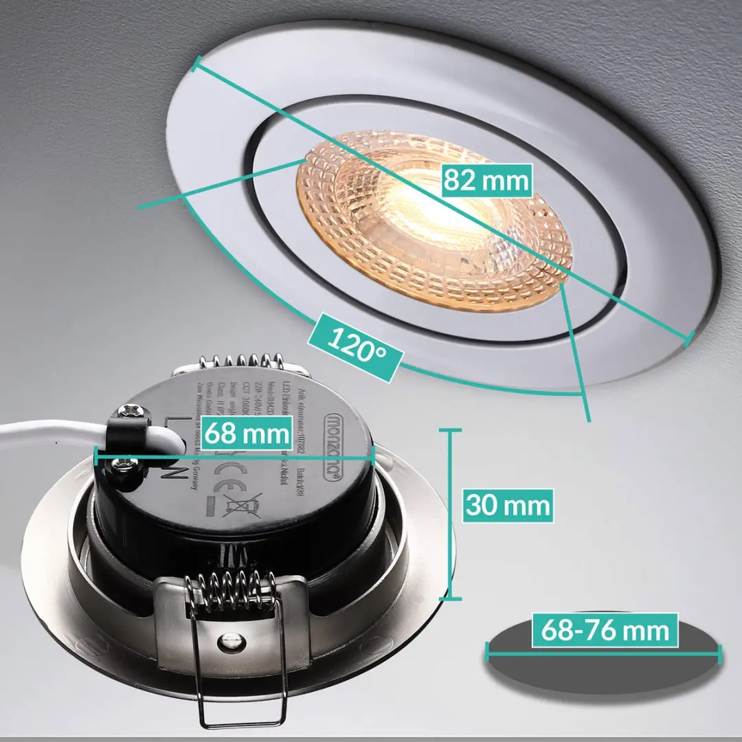 Monzana Inbouwspot 12-delig LED - 3 standen - 3000K