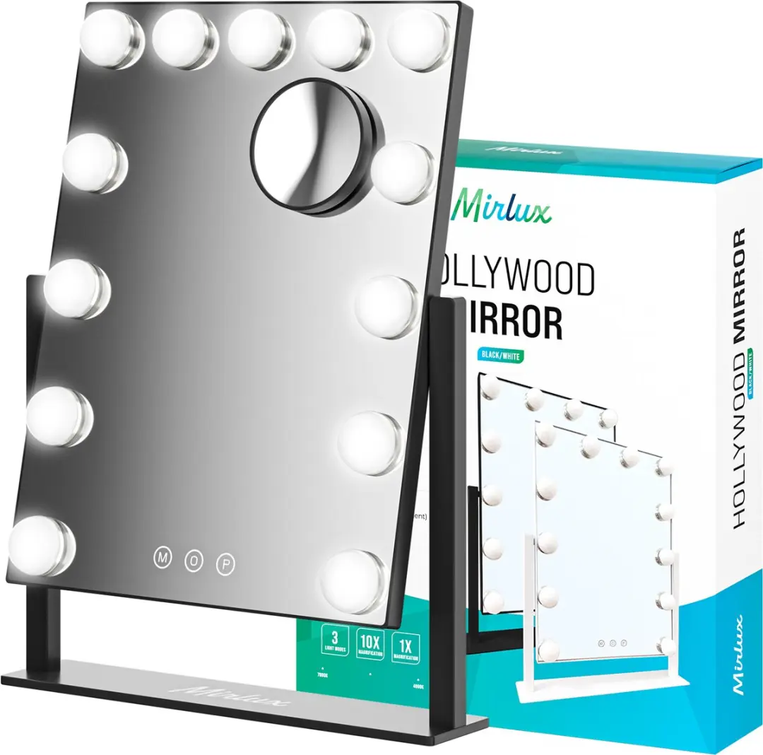 Mirlux Make Up Hollywood Spiegel Verlichting 44x30cm - 13 LED Lampen - Zwart