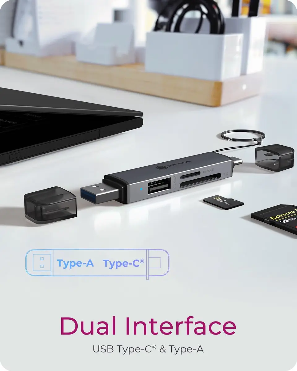 Icy Box IB-CR203-CU3 Externe Geheugenkaartlezer - USB-A/USB-C - Zwart - afbeelding 6 van 6