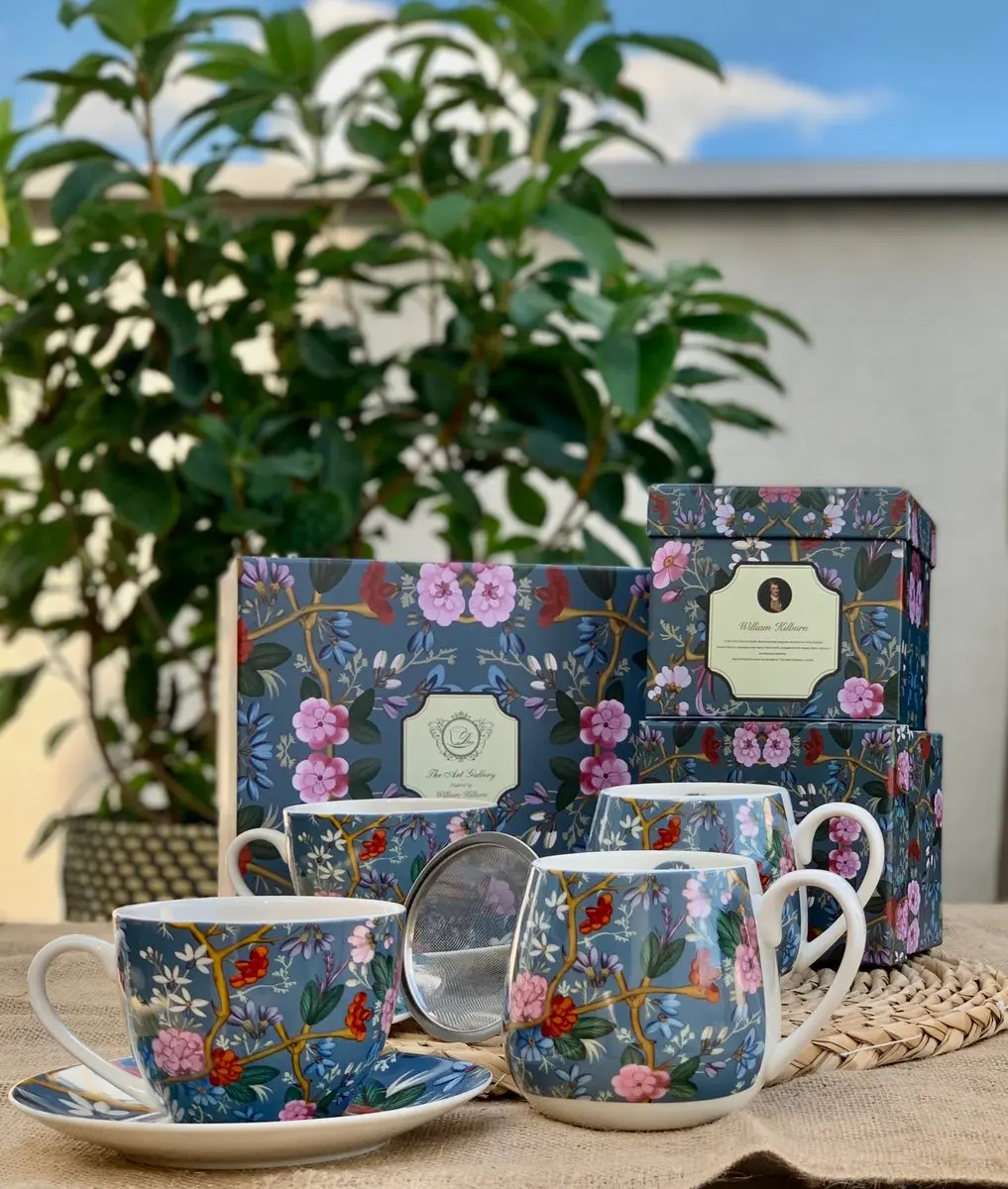 Duo Porseleinen Kop & Schotel Set 300ml Bloemendesign - 2 Stuks