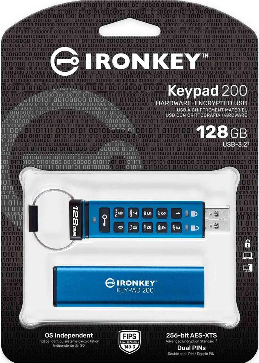 Kingston IronKey 128GB Keypad 200 - 128GB - Blauw