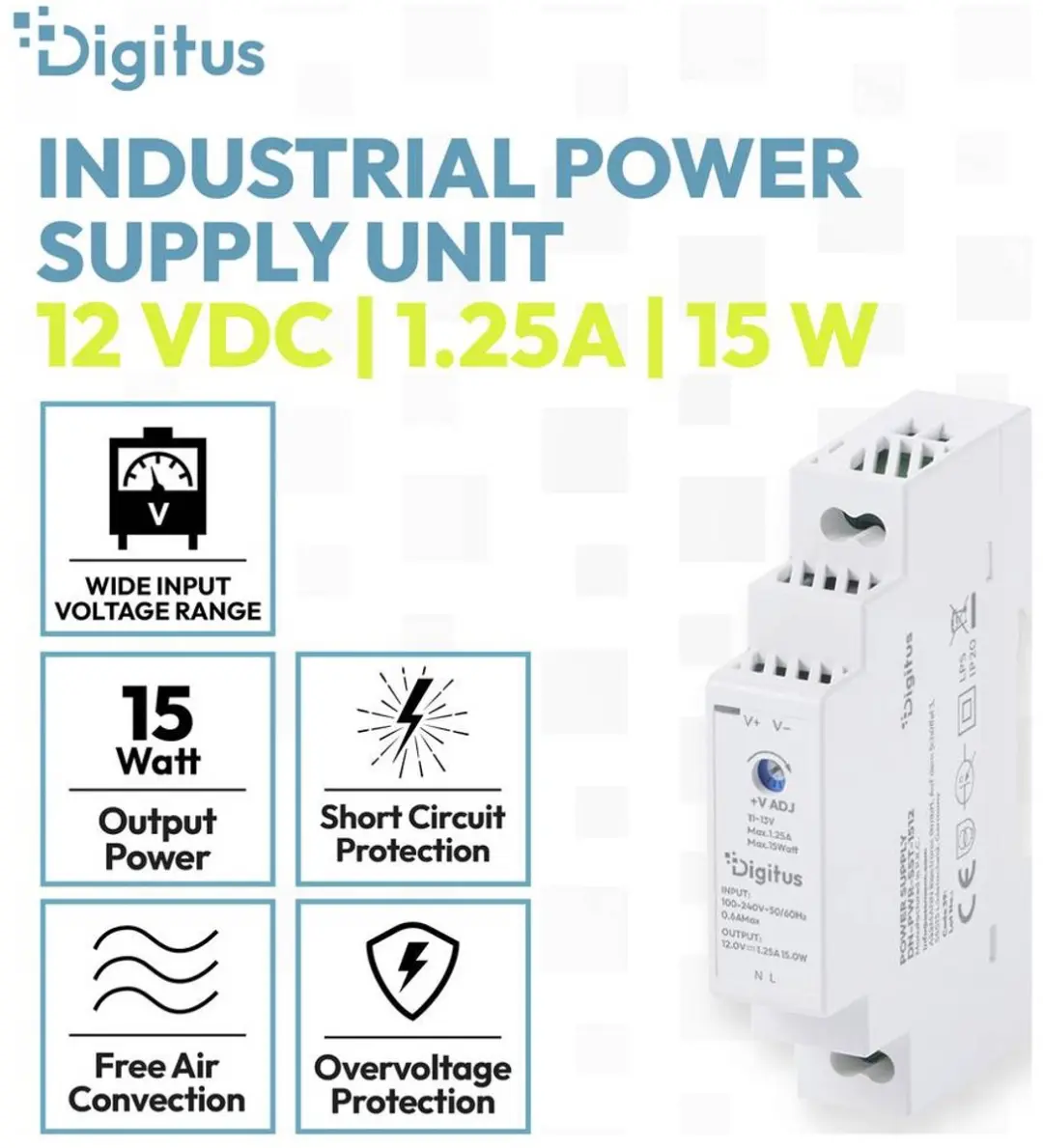 Digitus DN-PWR-SST-1512 DIN-rail Netvoeding 12V 1,25A - afbeelding 6 van 6