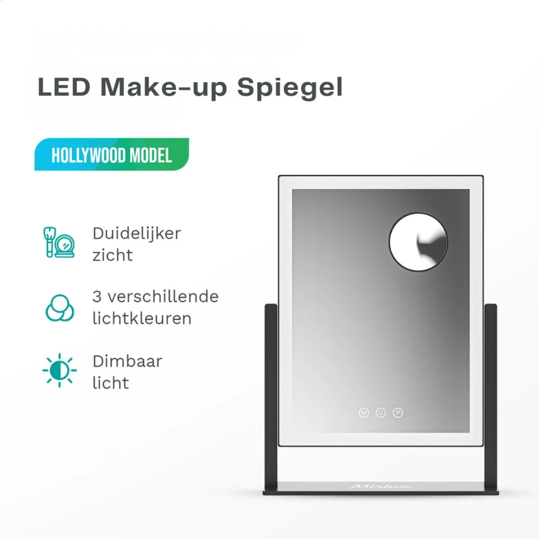 Mirlux Make Up Hollywood Spiegel Verlichting 44x30cm - Wit