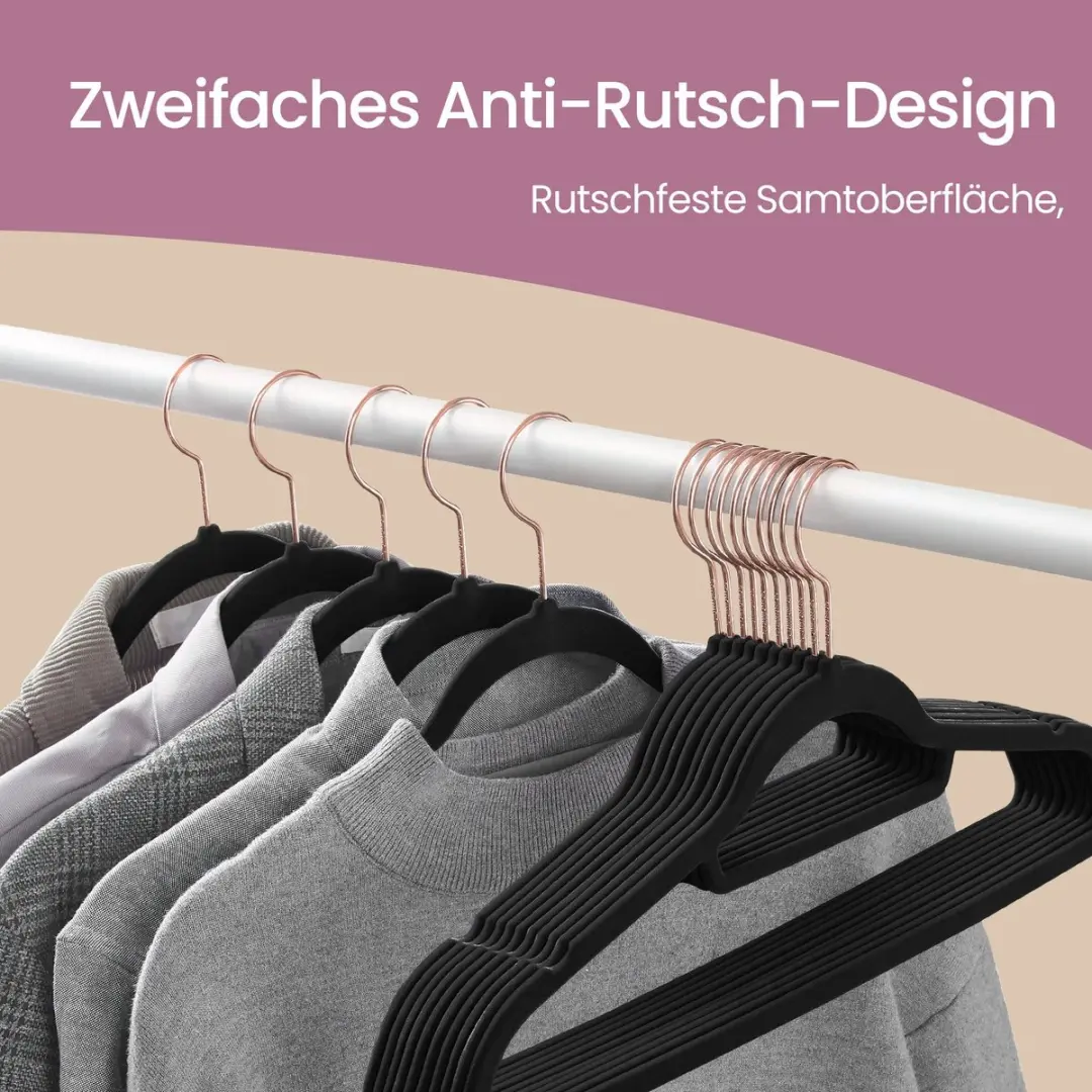 Songmics Fluwelen Kleerhangers - 30 Stuks Roze Goud Zwart