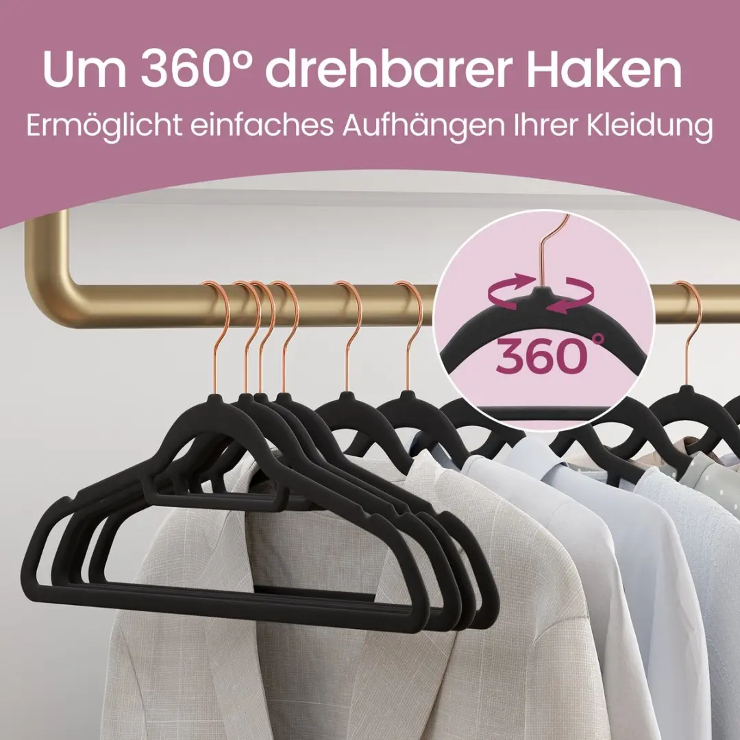 Songmics Fluwelen Kleerhangers - 30 Stuks Roze Goud Zwart