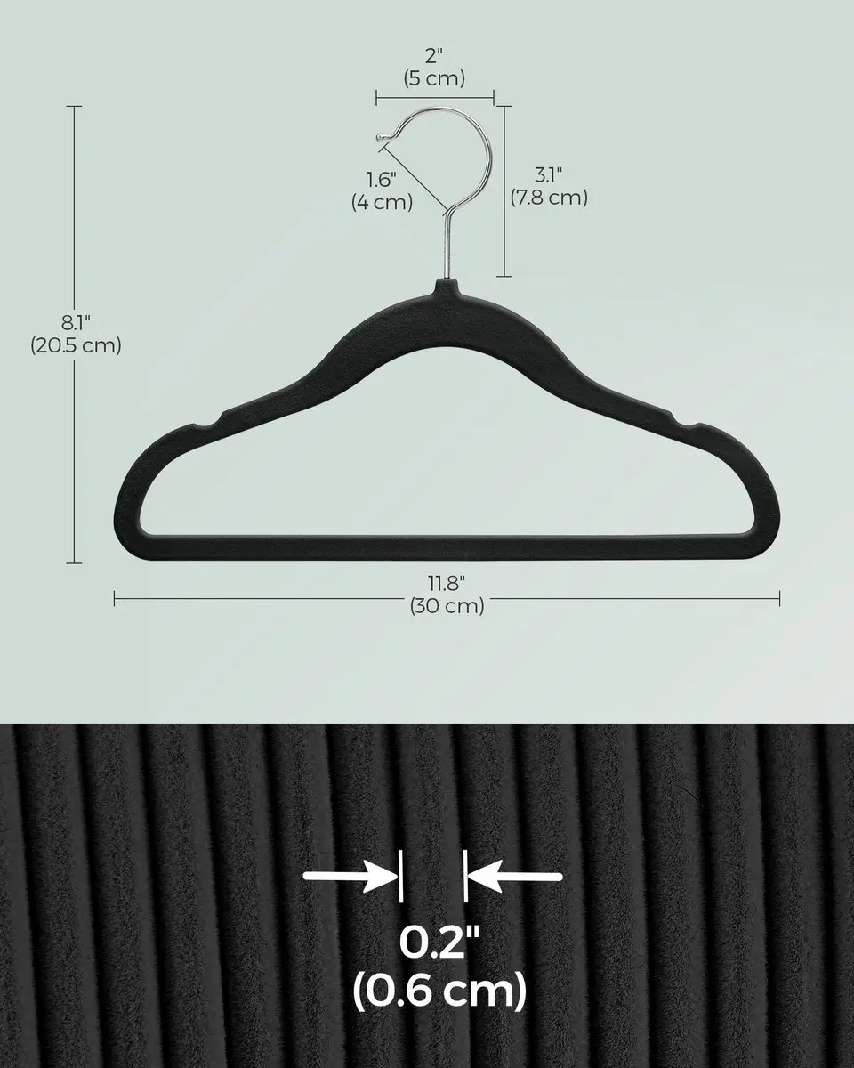Songmics Kinderkleerhangers 50 Stuks - 360° Draaibare Haken - Zwart - afbeelding 6 van 6