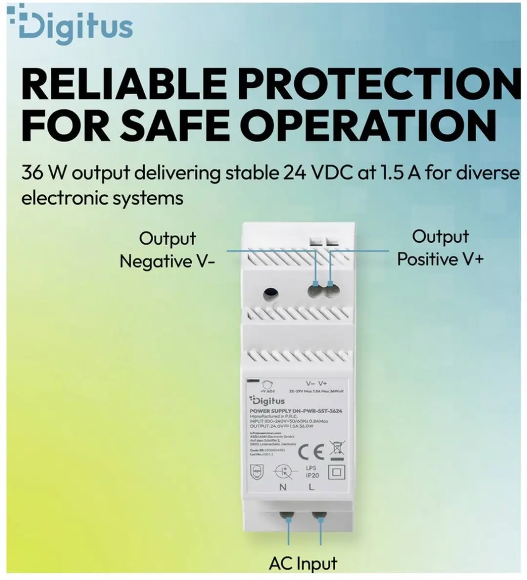 Digitus DN-PWR-SST-3624 DIN-rail Netvoeding 24V 1.5A - afbeelding 6 van 6