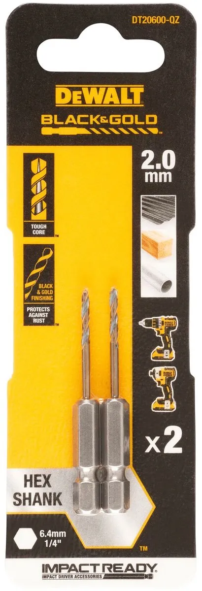 DeWalt DT20600-QZ Metaalboor 2mm - 2x55mm - Black&Gold