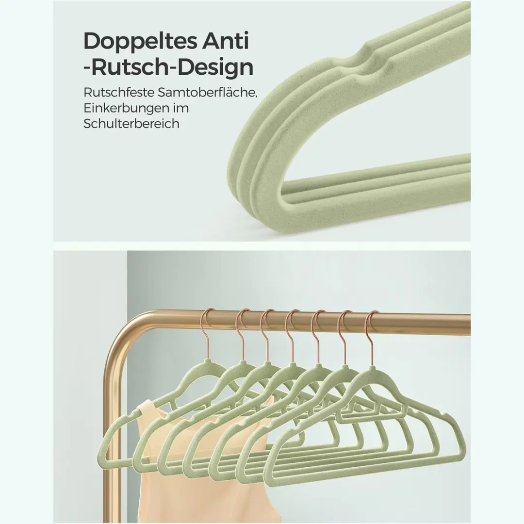Songmics Kleerhangers Fluweel - 50 Stuks Lichtgroen