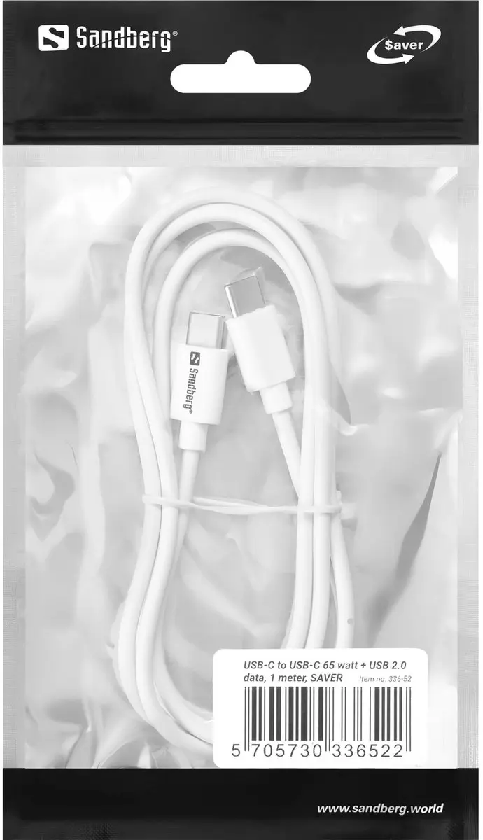 Sandberg USB-C Oplader 65W 1M - Wit