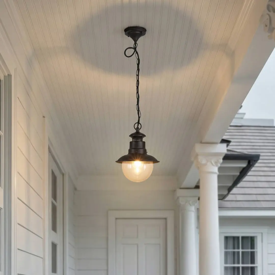 Lindby Hanglamp Buiten Eddie+ E27 - Roestbruin - Glas