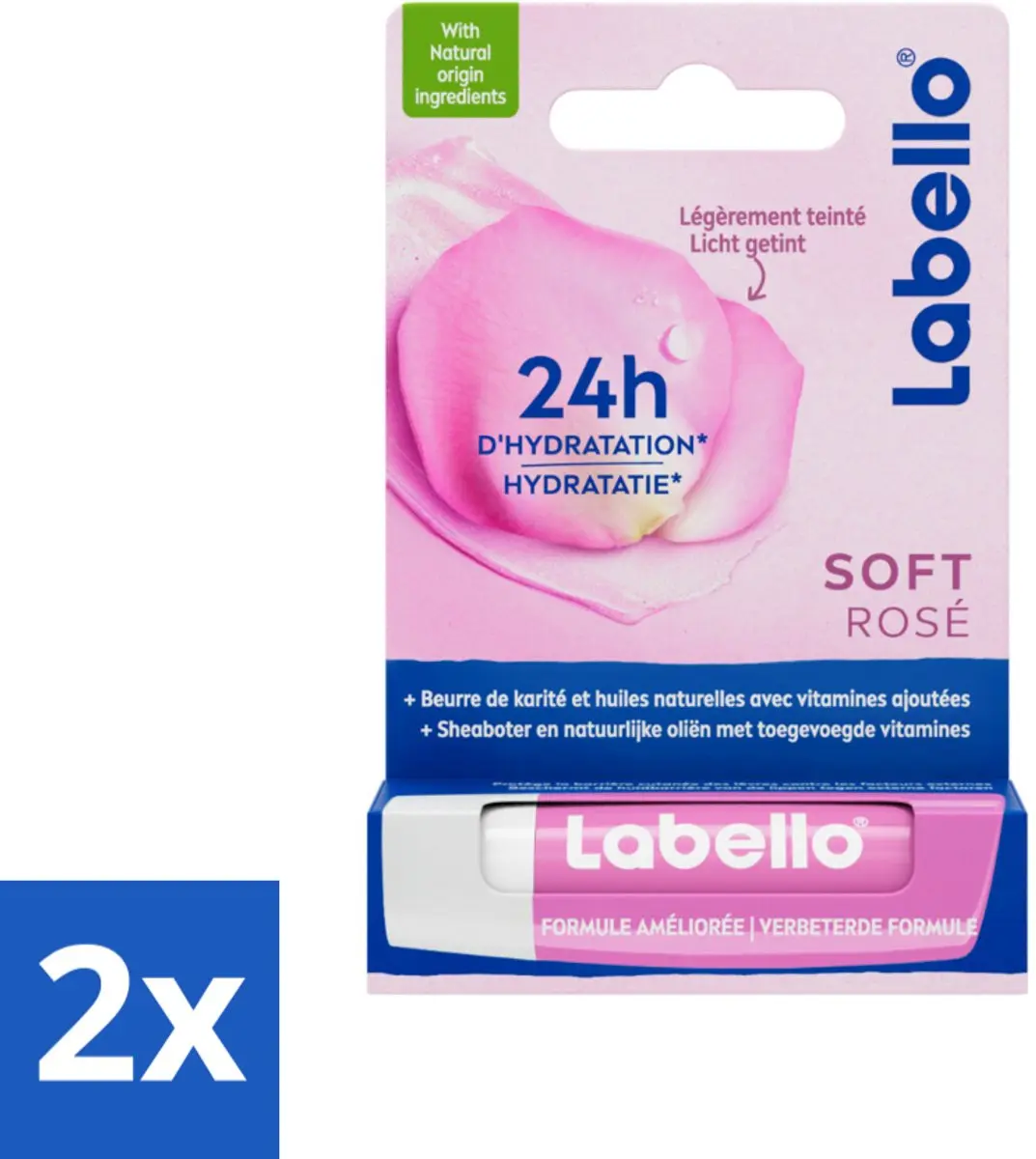 Labello Soft Rosé Lippenbalsem 10g - 2 Stuks