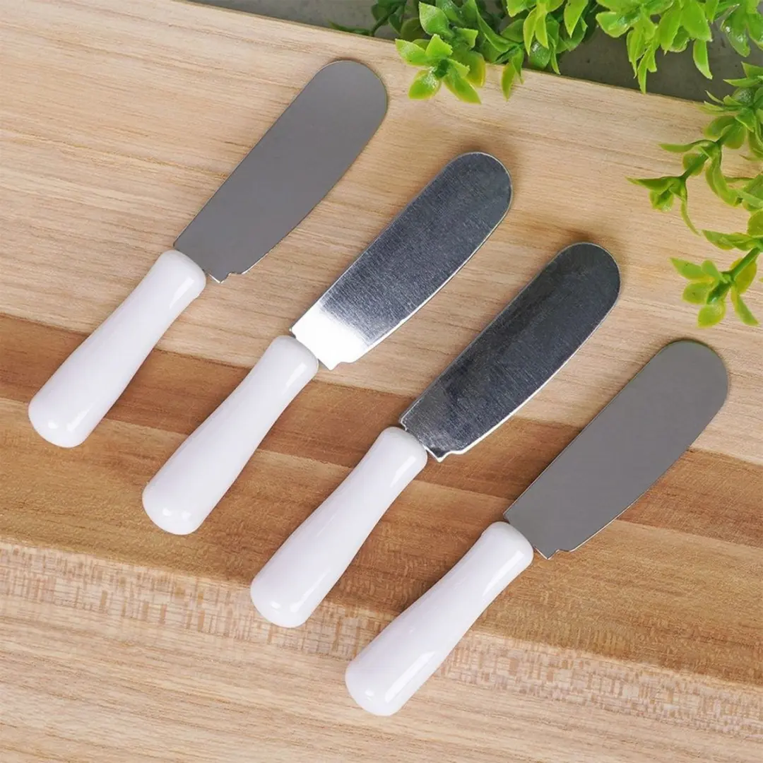 Alpina Stalen Botermes 10cm - Set van 4 - RVS - Wit