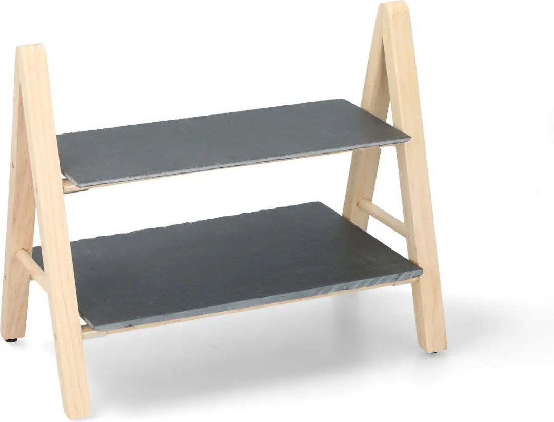Alpina Borrelplank 2-Laags Etagère - Leisteen & Hout - 16 Stuks
