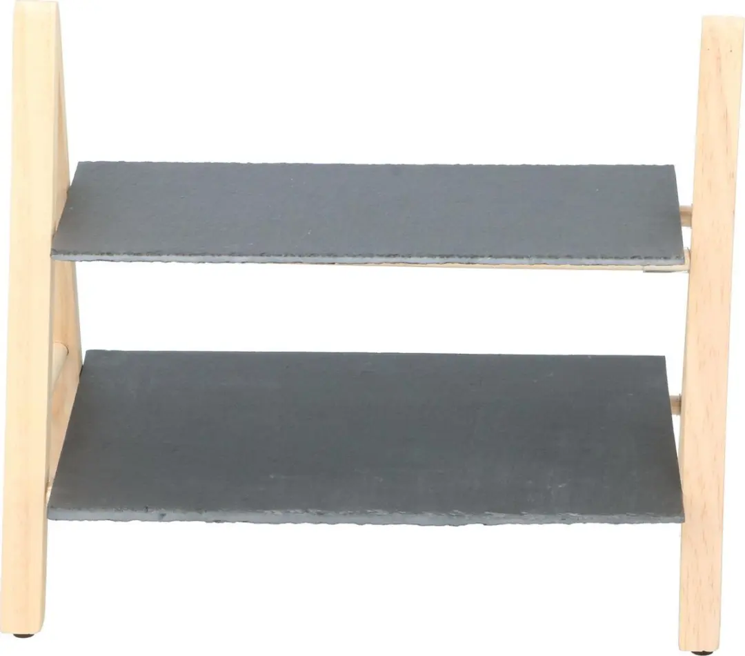 Alpina Borrelplank 2-Laags Etagère - Leisteen & Hout - 16 Stuks