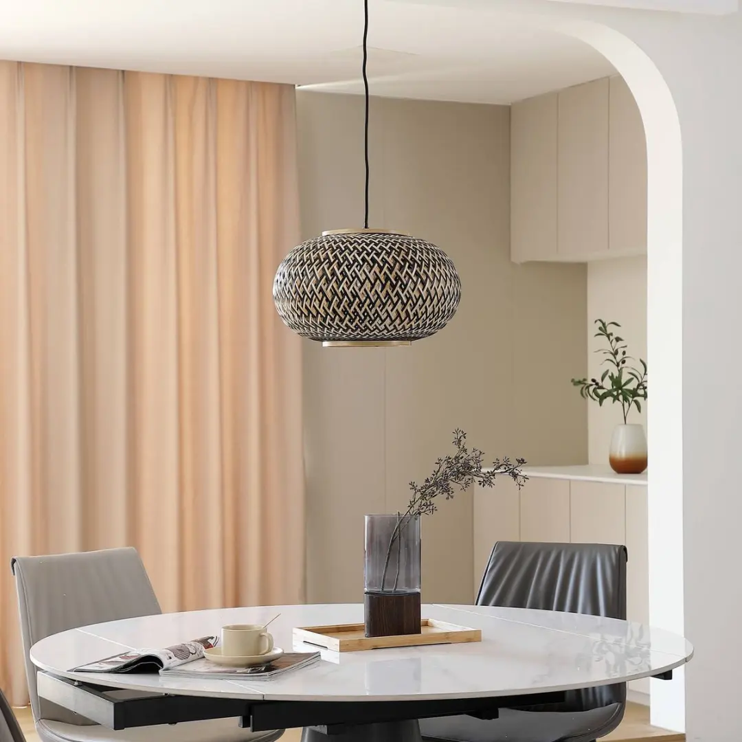 Lindby Hanglamp Bamboe 1 Licht E27 - 38cm - Zwart/Darkhout - afbeelding 6 van 6