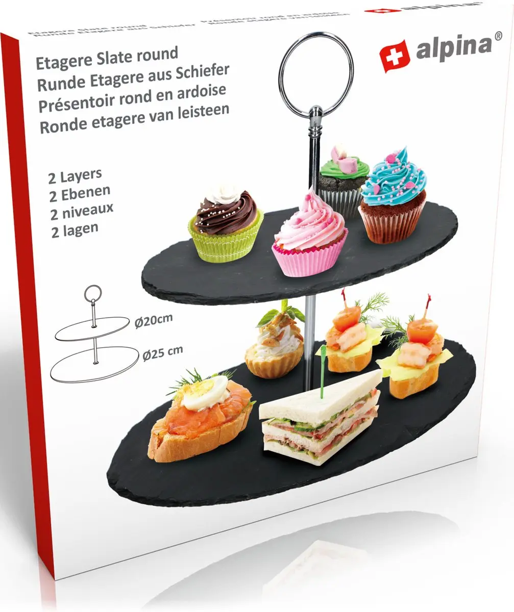 Alpina Leistenen Etagère - 2 Laags Ø20/25cm - Antraciet - afbeelding 6 van 6