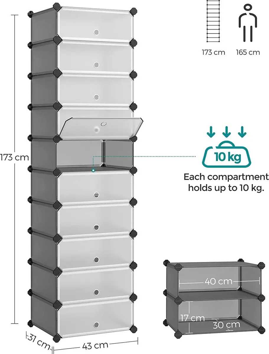Songmics Schoenenrek Modulair 40x30cm - Grijs