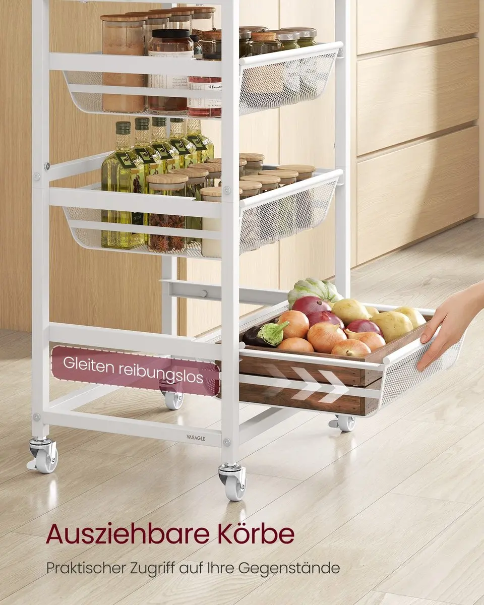 Songmics Serveerwagen 4 lagen - 31,7x40x95cm - Goud eiken/mat wit