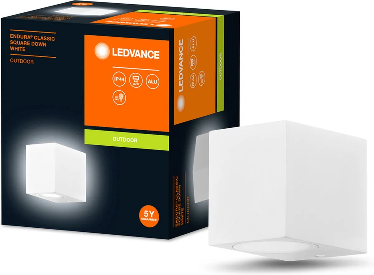LEDVANCE ENDURA Classic Square Down Wandlamp GU10 - Wit - IP44 - afbeelding 5 van 6